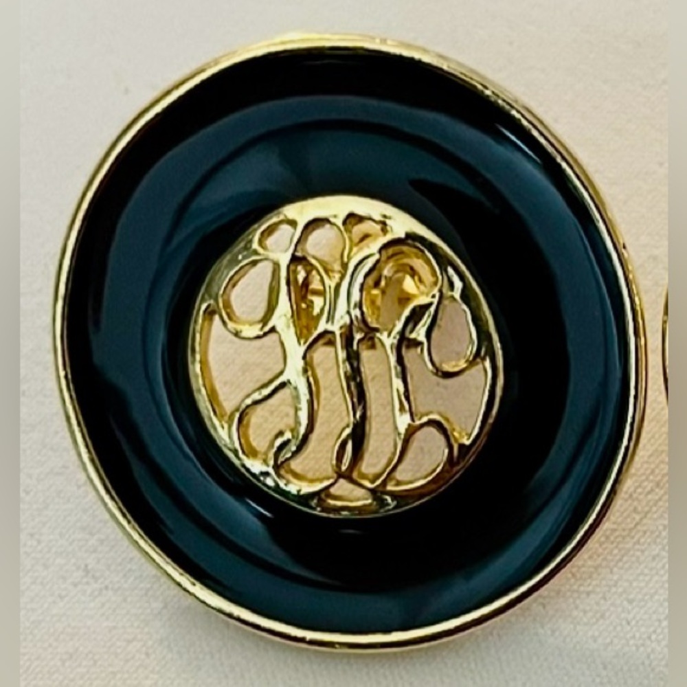 Black and Gold Monogram Earrings - Picture 4 of 16